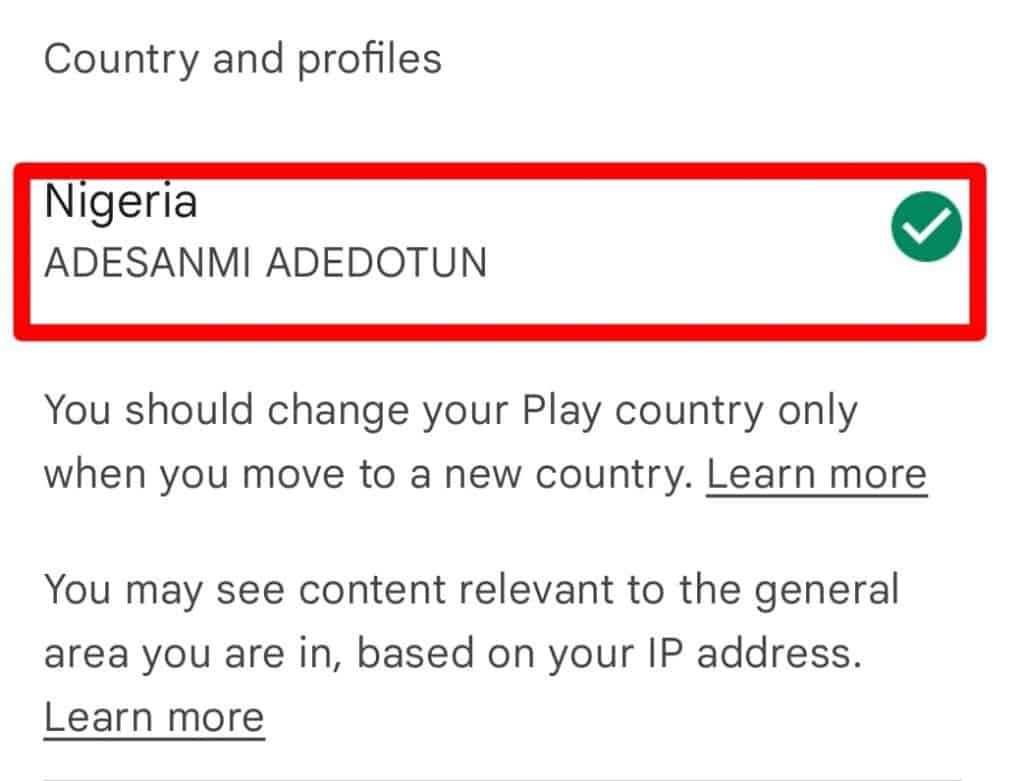 how to change country google play