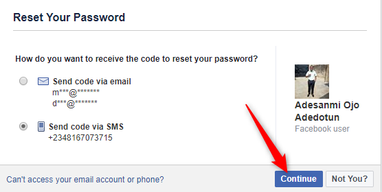 Facebook password change