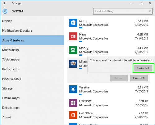Uninstall popup