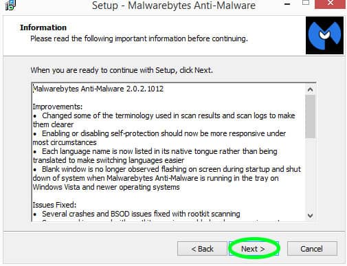 Malware bytes dialogue box