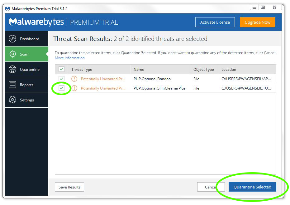 Quarantine malware
