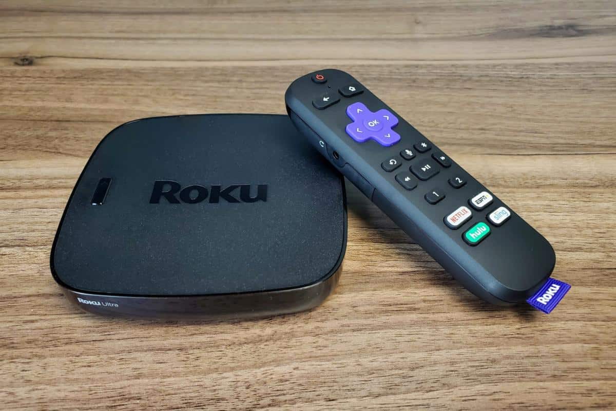 Shows Roku with a remote