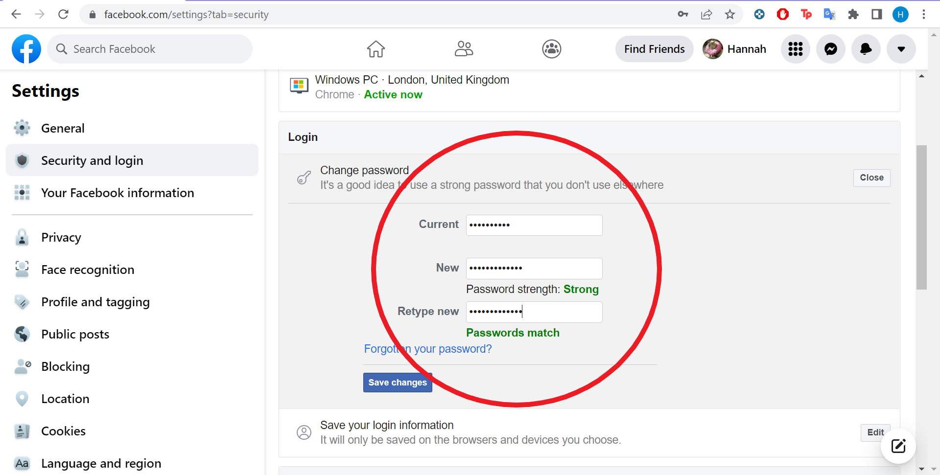 change your Facebook password