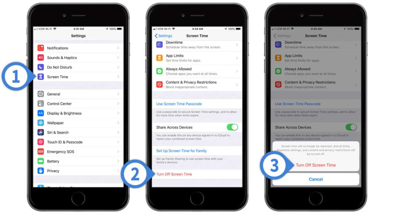turn off screen time on iPhone