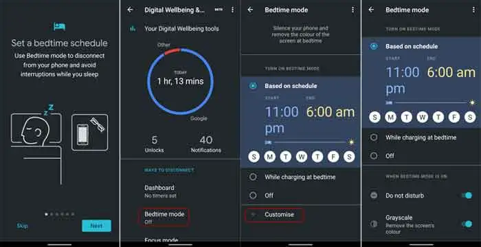 Turn off bedtime mode on Android
